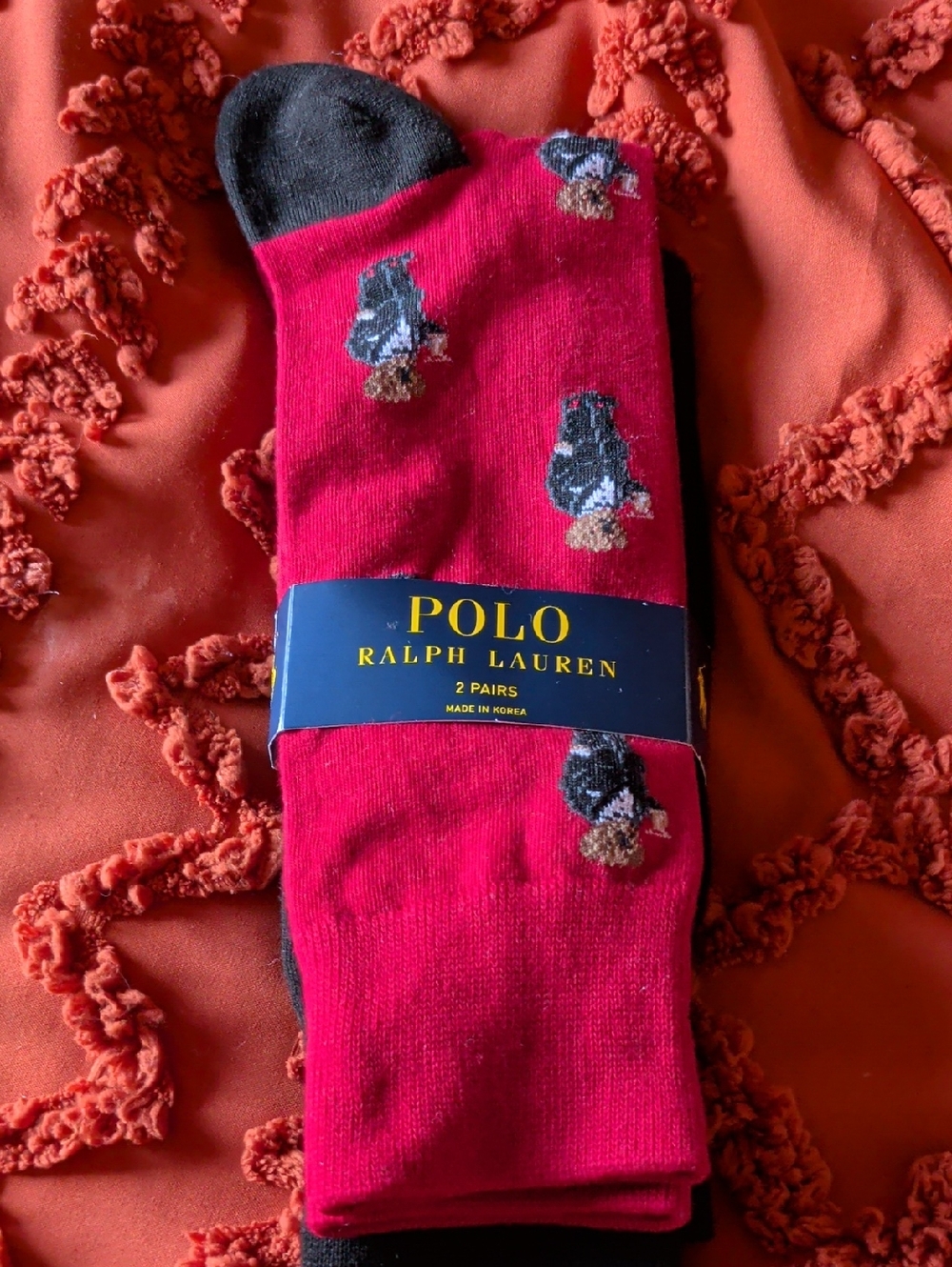 Polo by Ralph Lauren Red Novelty Socks with Black Accents - 2 Pack